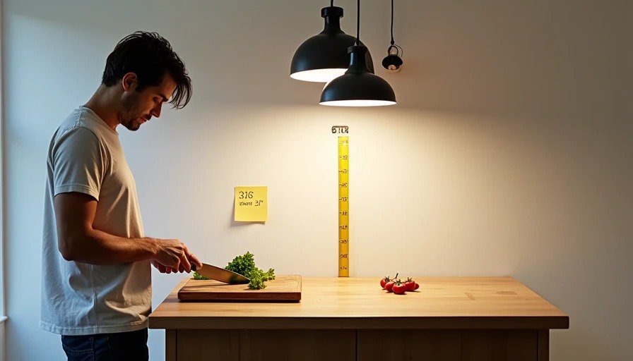 Kitchen island with pendants at 36 inches casting shadow on cutting board – standard height doesn't work for everyone